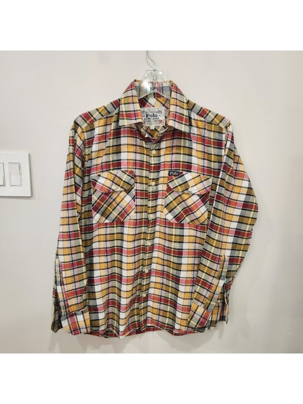 Vintage Polo Ralph Lauren Authentic Dungarees Madras Plaid Cotton Shirt USA L
